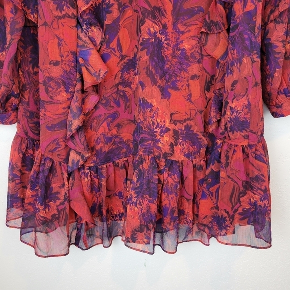 NEW Cinq a Sept Livie Floral Tiered Ruffle Chiffon Dress Dark Red Size 4 - Picture 9 of 13